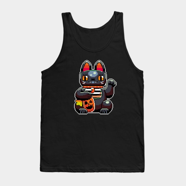 Halloween Pumpkin Lucky cat Tank Top by pixelins